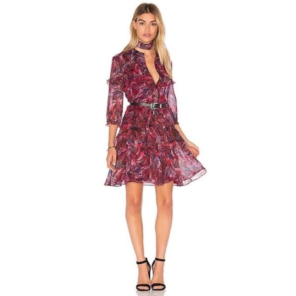 SALONI Burgundy Floral Mini Dress